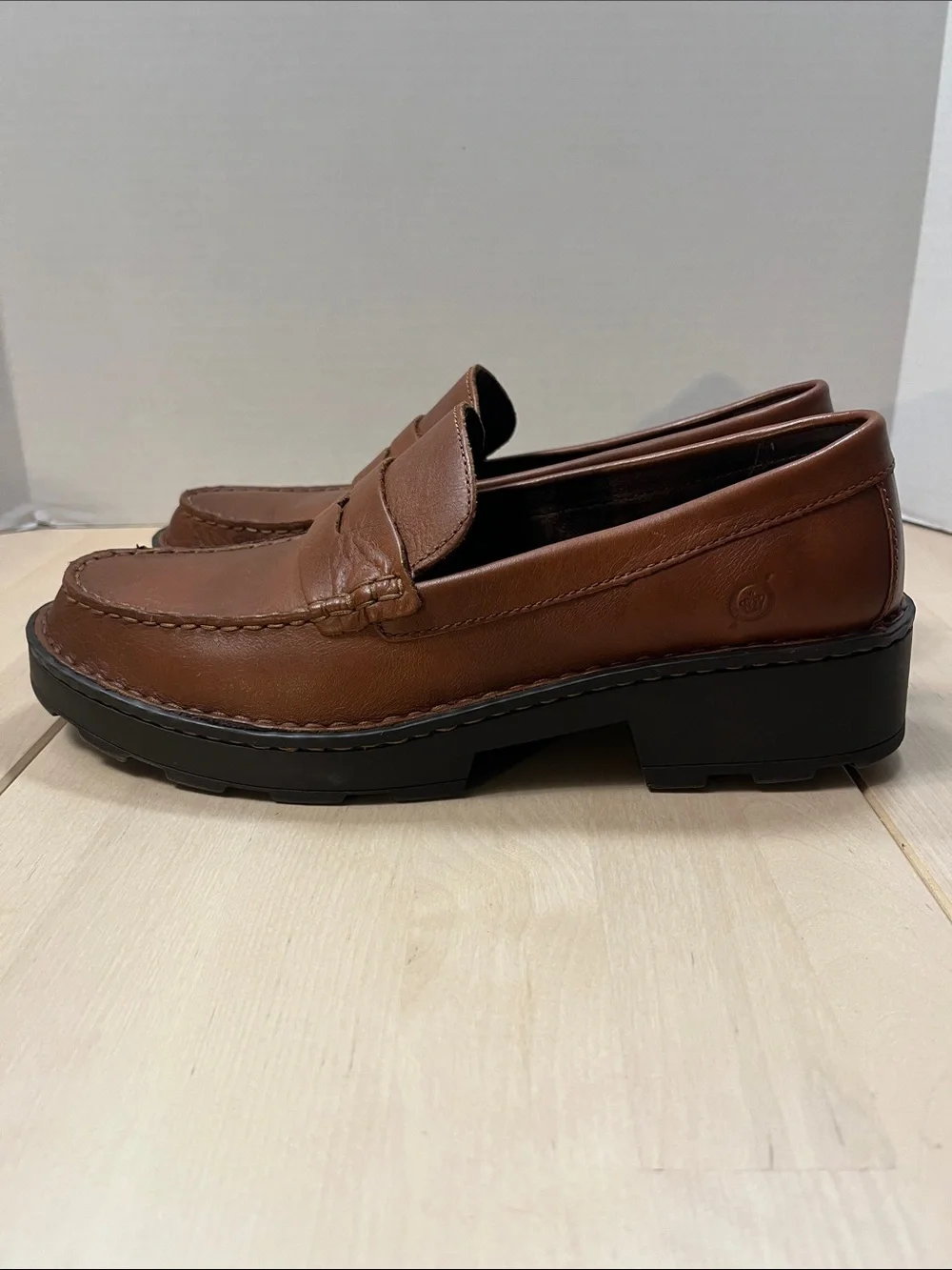 Born Brown Leather Carrera Loafers Chunky Heeled Slip On Shoes Women’s 10 M